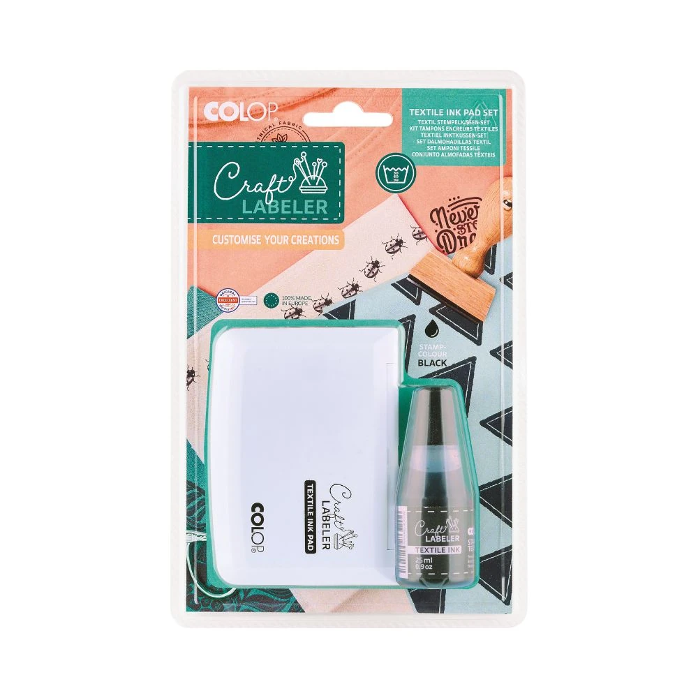 Colop Craft LABELER Textil Stempelkissen Set (MAKE1+25ml Textilfarbe)
